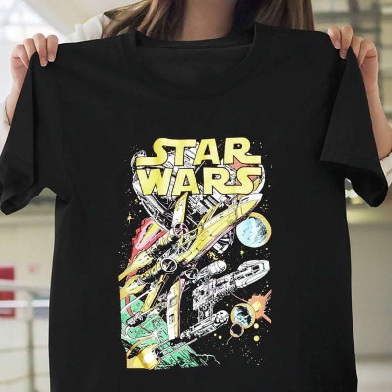 Birthday Gift Idea for Dads Star Wars Crew Neck T-Shirt for Men Official Merchandise Sizes S to 5XL Star Wars Gifts Crew Neck Graphic Tee X-Wing Starfighter Schematic Print 100% Cotton S-XXL