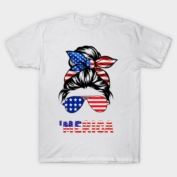 Merica Messy Bun America Flag T Shirt