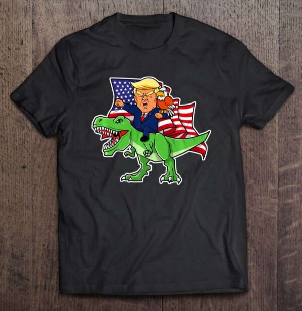 Trump Riding A Dinosaur Trex Funny Merica Patriotic July 4Th Premium 0 2195