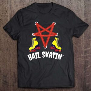 Hail Skatin Vintage Satan Punk Skating Roller Derby V Neck 0 2195