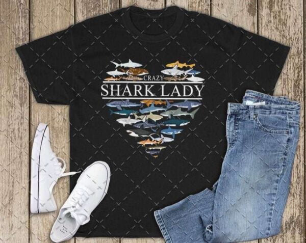 Crazy Shark Lady Unisex Graphic T Shirt