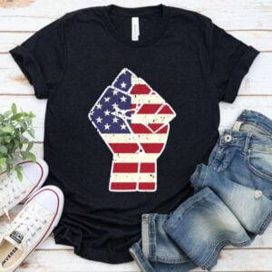 Raised Black Fist American flag 4th of July T Shirt