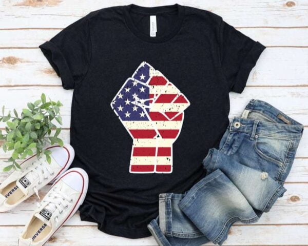 Raised Black Fist American flag 4th of July T Shirt