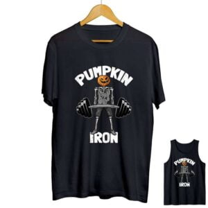 Gym Pumpkin Iron Skeleton Halloween Workout Shirt