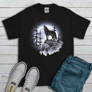Wild Animal T Shirt Wolf Howling at the Moon