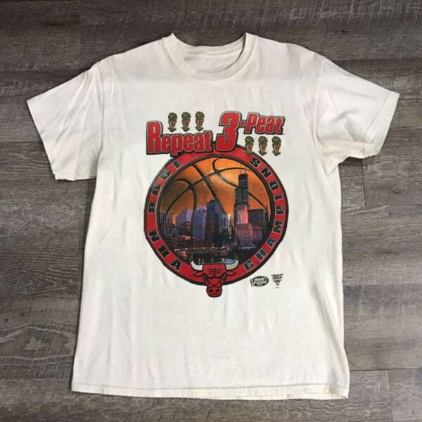 Vintage 1998 Chicago Bulls Repeat 3 Peat Champions T Shirt