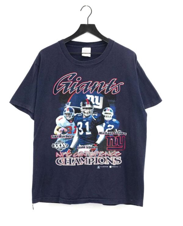 Vintage 2001 New York Giants Champions Tiki Barber Michael Strahan Jason Sehorn T Shirt