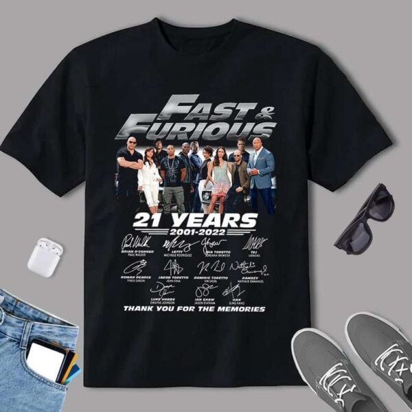 Fast And Furious 2001 2022 Thank You For The Memories Signatures T Shirt
