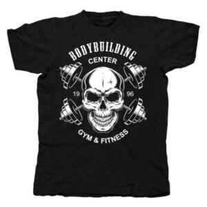 Bodybuilder Center Skull Cross Fitness T Shirt Merch