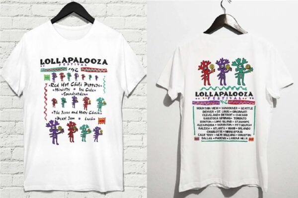 Lollapalooza 1992 Red Hot Chili Peppers Ice Cube Soundgarden Pearl Jam Rock Concert T Shirt Merch