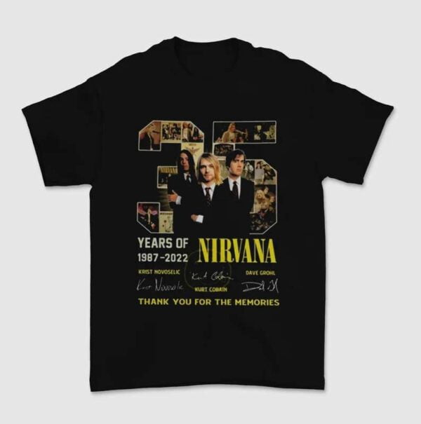 Nirvana 35 Years Of 1987 2022 Thank You For The Memories Signatures T Shirt Merch