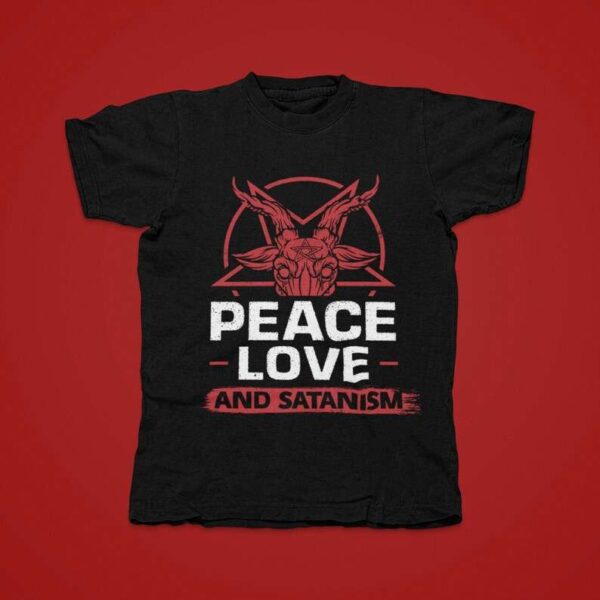 Satanism Peace Love Baphomet T Shirt