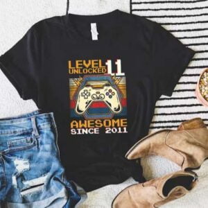 11th Birthday 11 Years Old T Shirt Level 11 Unlocked Awesome Since 2011