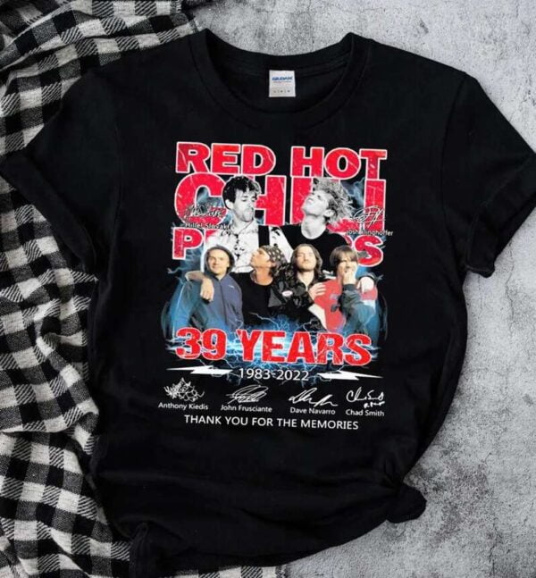 Red Hot Chili Peppers 1983 2022 39th Anniversary Thank You for The Memories Signatures T Shirt