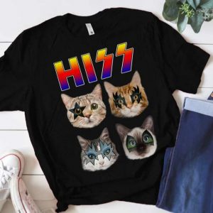 Hiss Cats Kittens Rockin T Shirt Funny Kiss Band