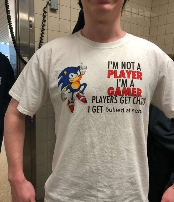 Sonic I'm Not A Player I'm A Gamer Players Get Chicks I Get Bullied At School T Shirt