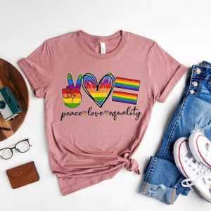 Peace Love Equality Rainbow Flag T Shirt