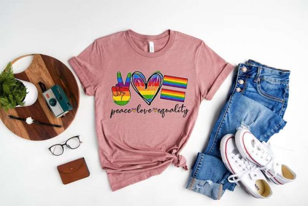 Peace Love Equality Rainbow Flag T Shirt