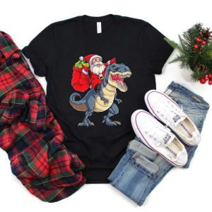 Santa Riding A Dinosaur Christmas Unisex T Shirt