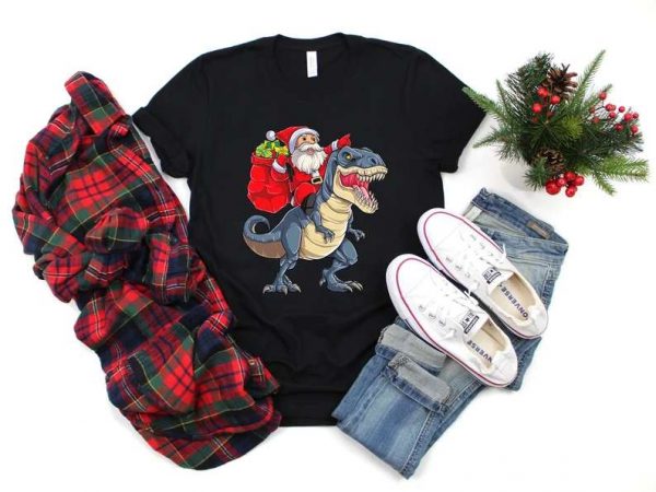 Santa Riding A Dinosaur Christmas Unisex T Shirt