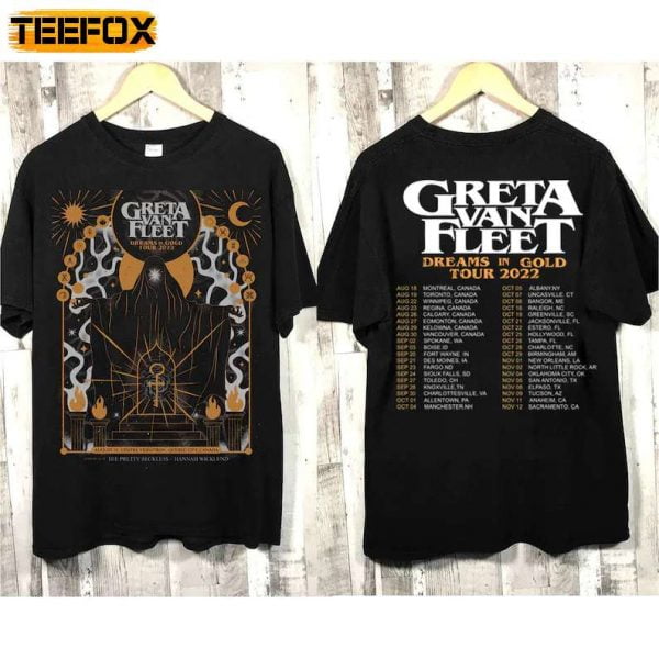 Greta Van Fleet Rock Band Dreams In Gold 2022 Music Tour Concert T Shirt