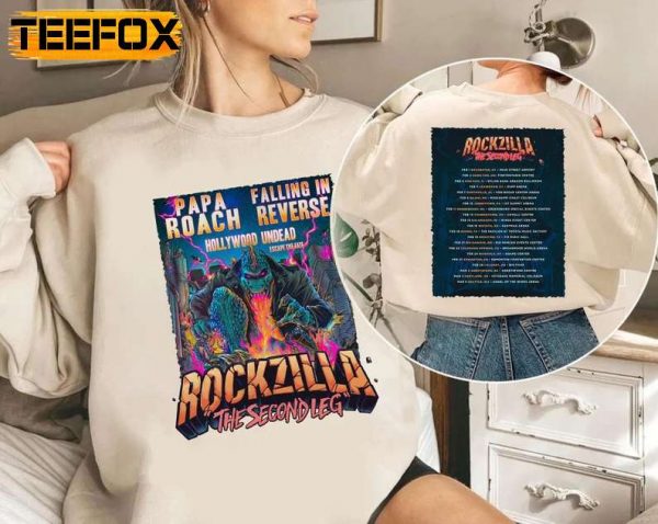 Rockzilla The Second Leg Papa Roach Falling In Reverse Tour 2023 Concert T Shirt