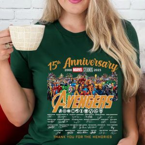 Avengers Marvel 15th Anniversary 2008 2023 Signatures Thank You For The Memories T Shirt