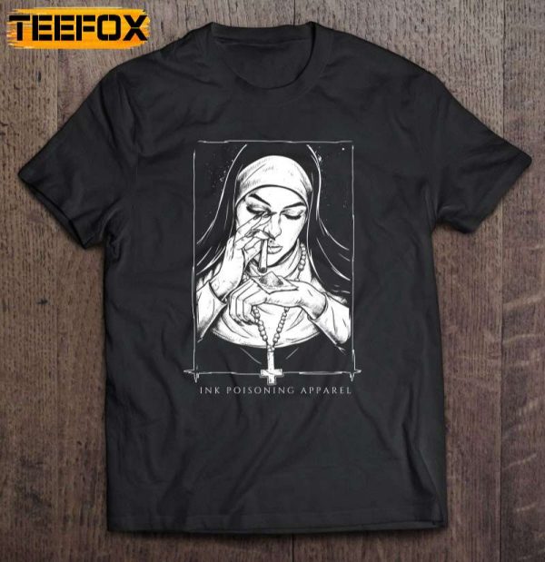 Funny Nun Smoking Cocaine Ink Poisining Short Sleeve T Shirt