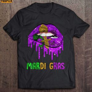 Mardi Gras Lip Biting Short Sleeve T Shirt