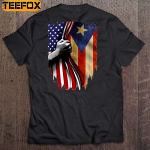 Puerto Rican Flag Behind American Flag Short Sleeve T Shirt