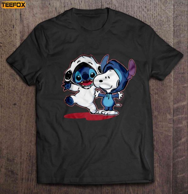 Snoopy And Stitch Short Sleeve T Shirt