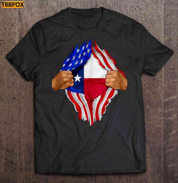 Texas Heartbeat Inside American Flag Short Sleeve T Shirt