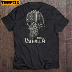 Until Valhalla American Flag Viking Skull Short Sleeve T Shirt