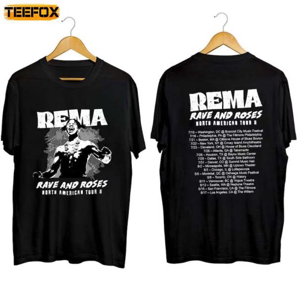 Rema North American Rave And Rose 2023 Tour Short Sleeve T Shirt