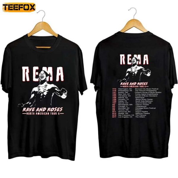 Rema North American Rave And Rose Tour 2023 Concert Short Sleeve T Shirt