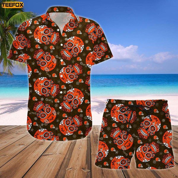 Cleveland Browns Nfl Skull Mens Hawaiian Shirt
