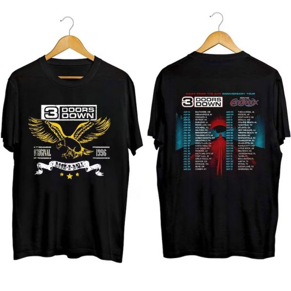 3 Doors Down Away From the Sun Anniversary Tour 2023 Rock Band Short Sleeve T Shirt 1