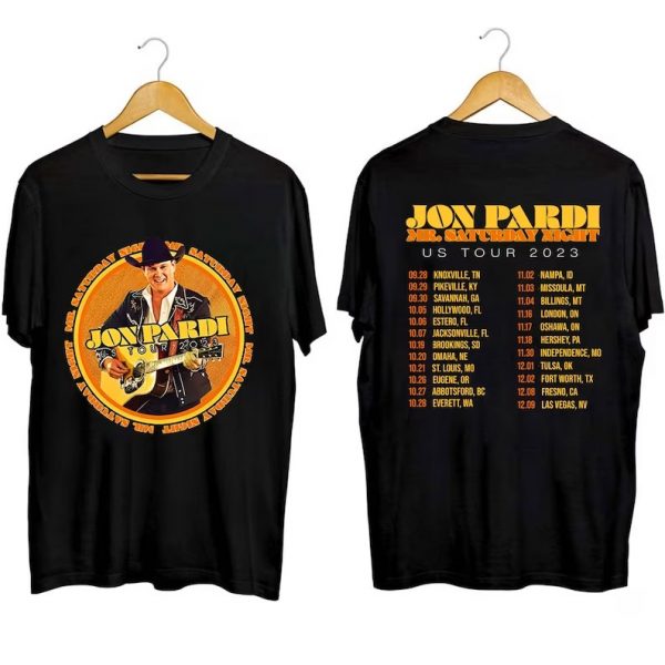 Jon Pardi Country Music The Mr Saturday Night World Tour 2023 Short Sleeve T Shirt