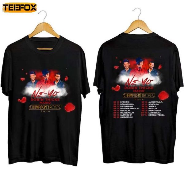 Ne yo Robin Thicke Mario Champagne Roses 2023 Tour Adult Short Sleeve T Shirt 1