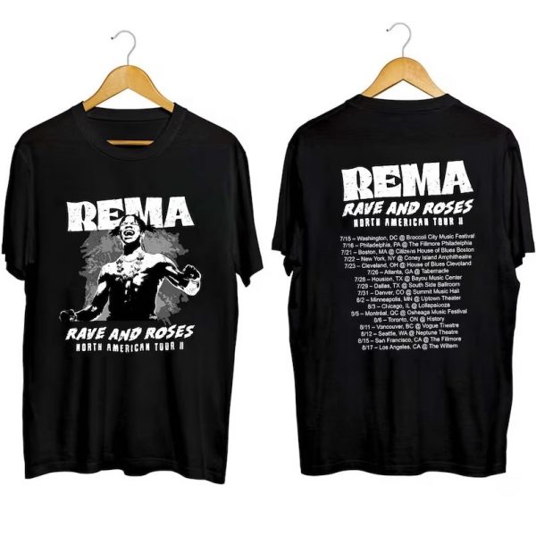 Rema North American Rave And Rose Tour 2023 Short Sleeve T Shirt
