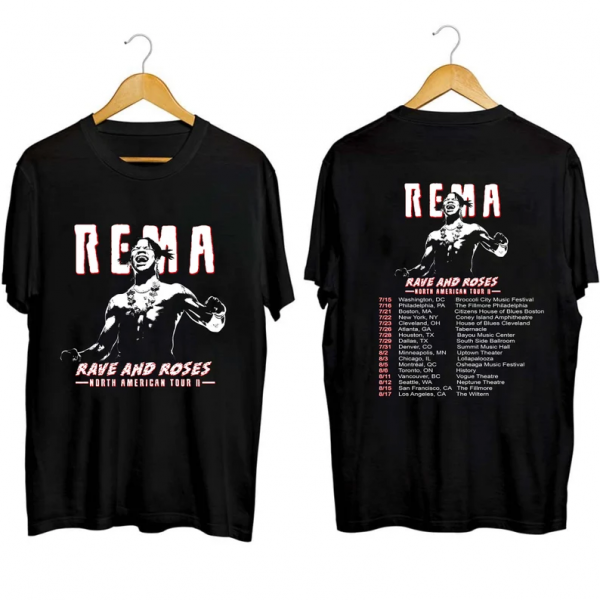 Rema North American Rave And Rose Tour Concert 2023 Short Sleeve T Shirt