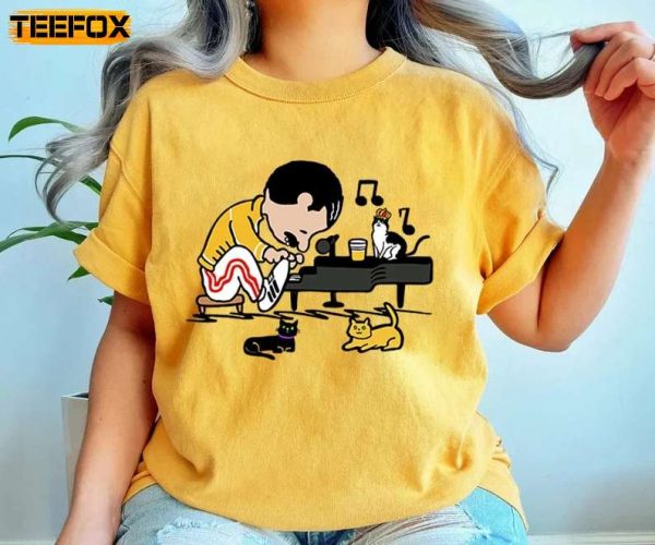 Freddie Mercury Charlie Brown Adult Short Sleeve T Shirt