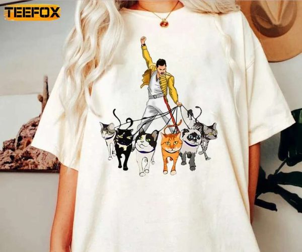 Freddie Mercury With His Cats Adult Short Sleeve T Shirt