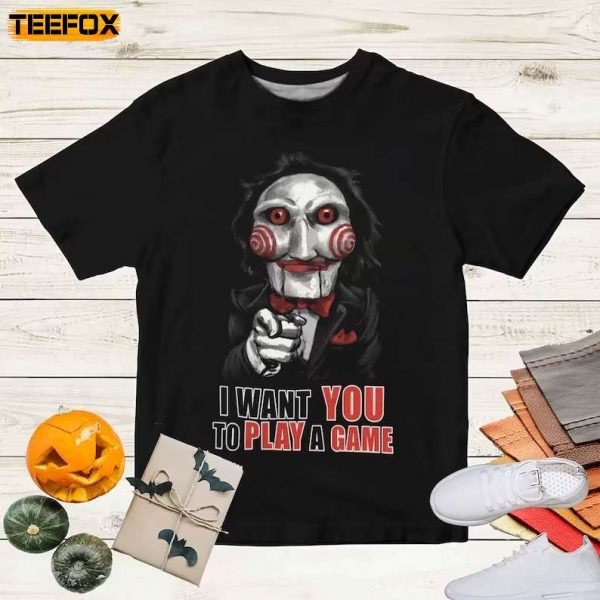 Saw Horror Movie Jigsaw Puppet I Want You to Play a Game Adult Short Sleeve T Shirt