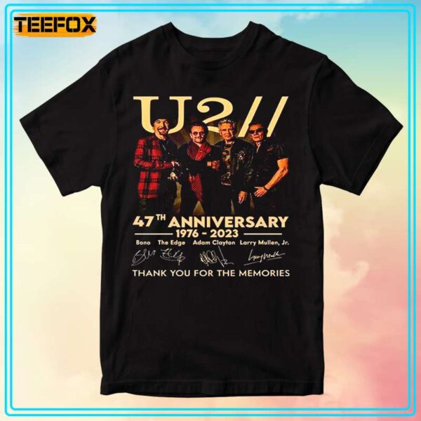 U2 Band 47th Anniversary 1976 2023 Member Signatures Short Sleeve T Shirt
