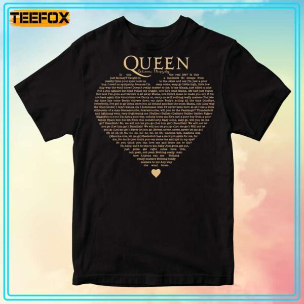 Queen Bohemian Rhapsody Lyrics Band T Shirt
