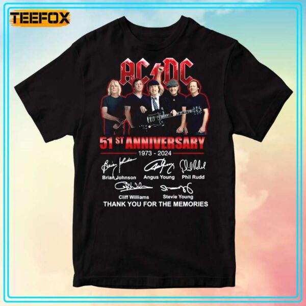 ACDC Band 51st Anniversary 1973 2024 Signatures T Shirt