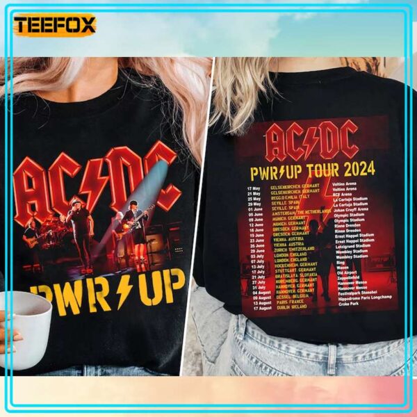 ACDC Pwr Up World Tour 2024 2 Sided Music T Shirt