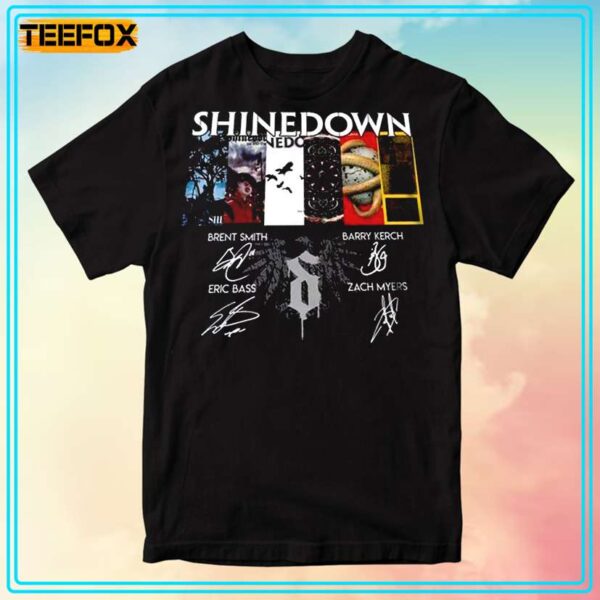 Shinedown Band Collage Album Signatures T Shirt