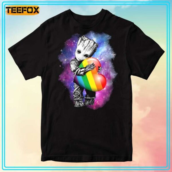 Baby Groot Hugging Rainbow Heart Unisex T Shirt
